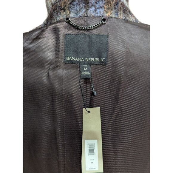 Banana Republic Italian Plaid Topcoat Wool Blend Women's Medium Petite NWT - Picture 8 of 11